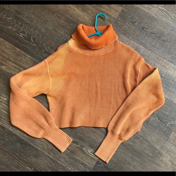 Orange Turtleneck Sweater Crop Store 